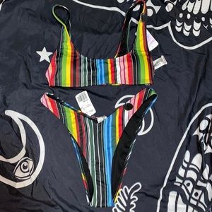 NWT Forever21 rainbow striped bikini set.